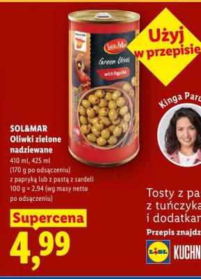 Oliwki zielone nadziewane z papryką Green Olives with Paprika Sol&Mar promocja w Lidl