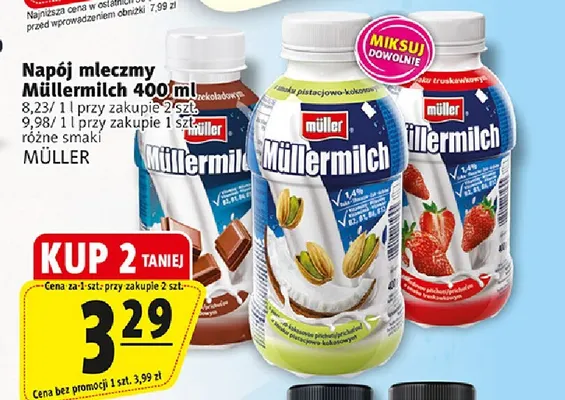 Napój mleczny Müllermilch truskawkowy promocja w Prim Market