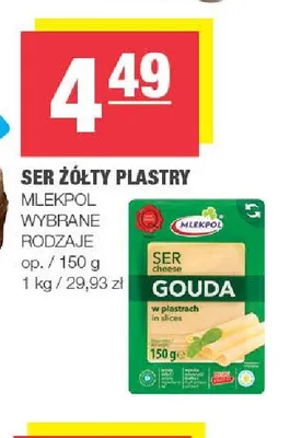 Ser żółty Gouda w plastrach Mlekpol promocja w SPAR
