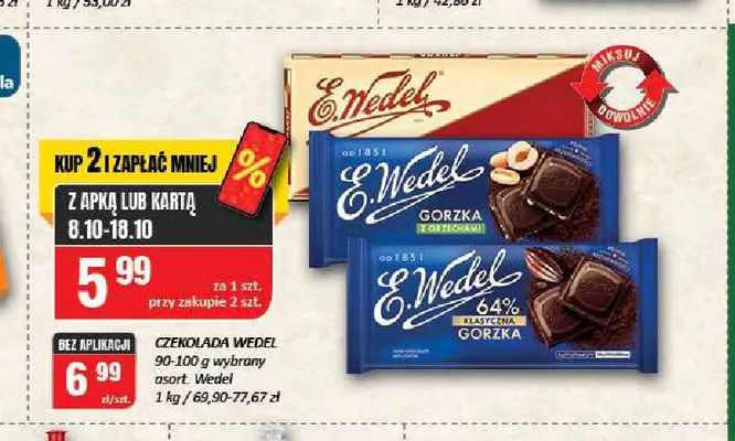 Czekolada gorzka 64% E.Wedel promocja w Chorten
