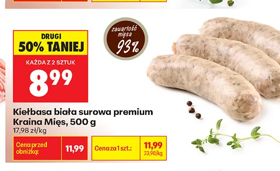 Kiełbasa biała surowa premium Kraina Mięs promocja w Biedronka