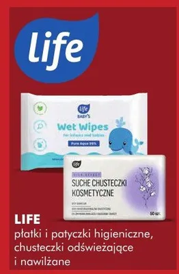 Płatki i patyczki higieniczne chusteczki odświeżające i nawilżane Life promocja w Super-Pharm