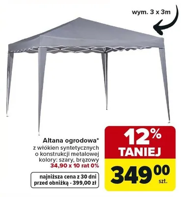 Altana ogrodowa z włókien syntetycznych o konstrukcji metalowej kolory: szary, brązowy 24,90 x 10 rat 0% promocja w Carrefour