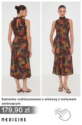 Sukienka rozkloszowana z wiskozą z motywem zwierzęcym Medicine promocja w Medicine