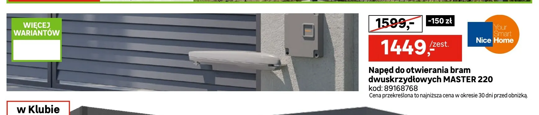 Napęd do otwierania bram dwuskrzydłowych Master 220 Nice Home promocja w Leroy Merlin