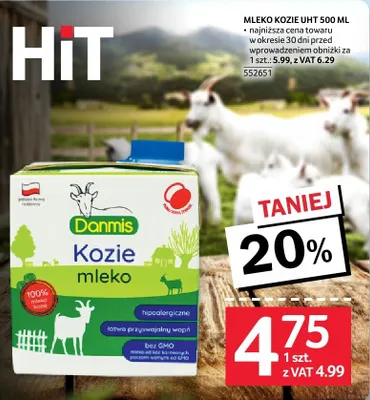 Mleko kozie UHT 500ml Danmis promocja w Selgros