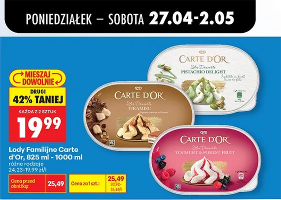 Lody Familijne 825-1000ml, różne rodzaje promocja w Biedronka