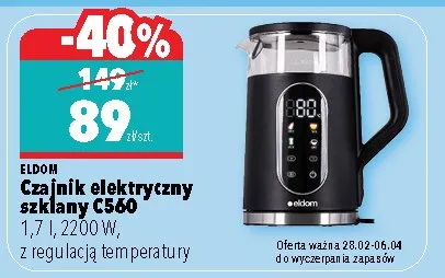 Czajnik elektryczny szklany CS60 Eldom promocja w Biedronka Home