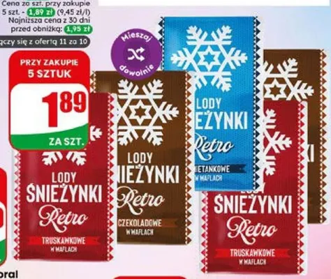 Lody kostka Retro Śnieżynka truskawkowe promocja w Dino