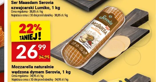 Mozzarella naturalnie wędzona dymem Serovia promocja w Twój Market