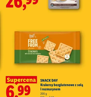 Krakersy bezglutenowe z solą i rozmarynem Snack Day Free From promocja w Lidl