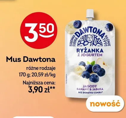 Mus Dawtona Ryżanka z jogurtem jagody banany & jabłka promocja w Żabka