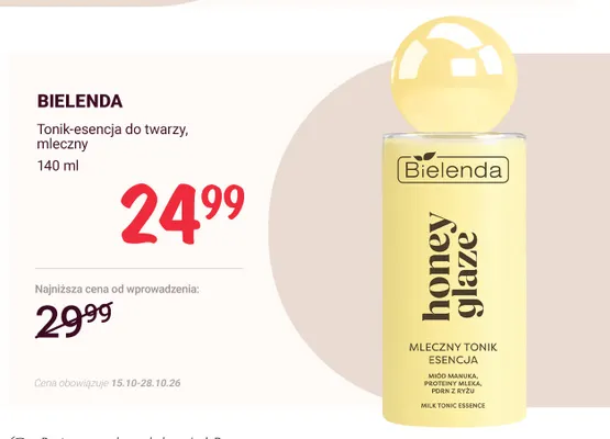 Tonik-esencja do twarzy mleczny Bielenda promocja w Rossmann