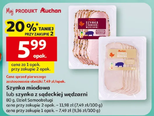 Szynka miodowa lub szynka z sądeckiej wędżarni promocja w Auchan
