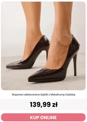 Brązowe lakierowane szpilki z metaliczną ozdobą Renee promocja w Renee