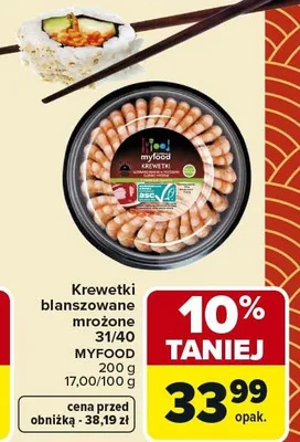 Krewetki blanszowane mrożone Myfood promocja w Carrefour