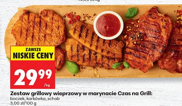 Zestaw grillowy wieprzowy w marynacie: boczek, karkówka, schab Czas Na Grill promocja w Biedronka