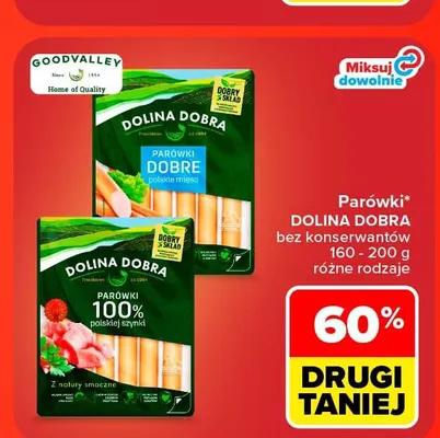Parówki bez konserwantów Dolina Dobra promocja w Carrefour Market
