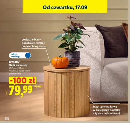 Stolik drewniany Livarno promocja w Lidl