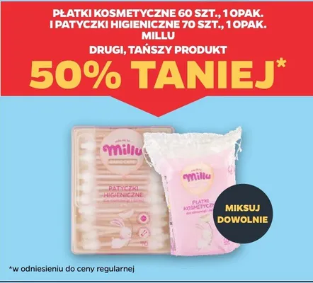 Płatki kosmetyczne 60 szt. i patyczki higieniczne 70 szt. Millu DRUGIE -50% promocja w Netto