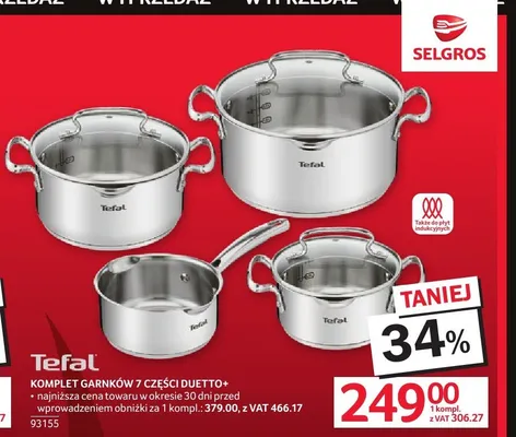 Komplet garnków 7 części Duetto+ Tefal promocja w Selgros