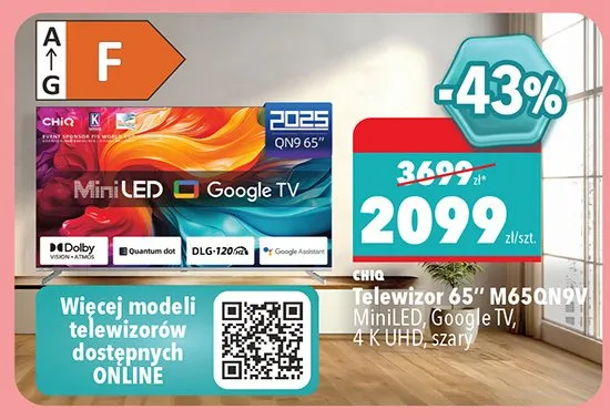 Telewizor 65" Chiq M65QN9V MiniLED Google TV 4K UHD szary promocja w Biedronka