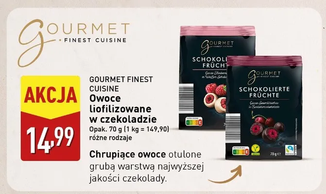 Owoce liofilizowane w czekoladzie promocja w Aldi