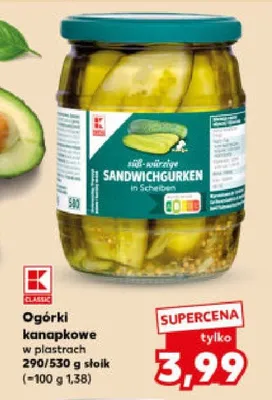 Ogórki kanapkowe w plastrach K-Classic promocja w Kaufland