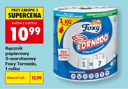 Ręcznik papierowy 3-warstwowy Foxy Tornado promocja w Biedronka