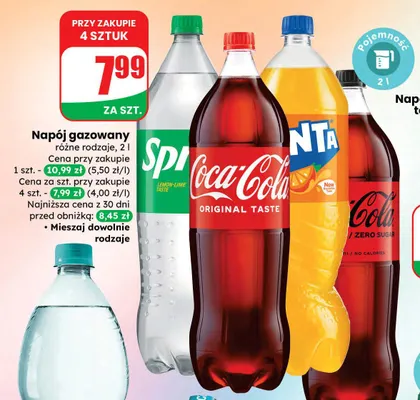 Napój gazowany Coca-Cola, Fanta, Sprite 2 l, różne rodzaje promocja w Dino