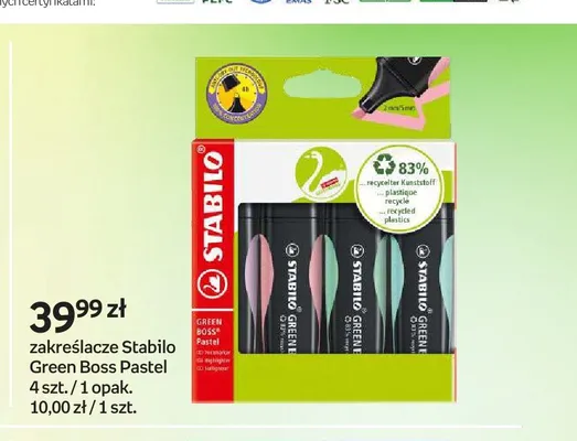 Zakreślacze Stabilo Green Boss Pastel 4-pak promocja w Empik