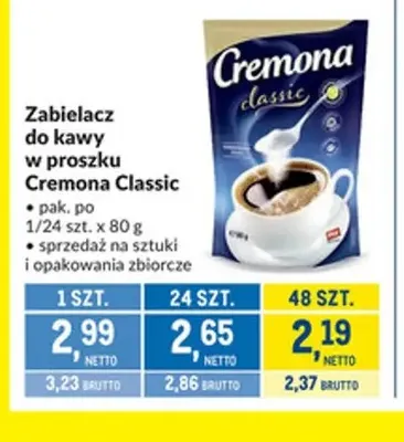 Zabielacz do kawy w proszku Cremona Classic promocja w Makro