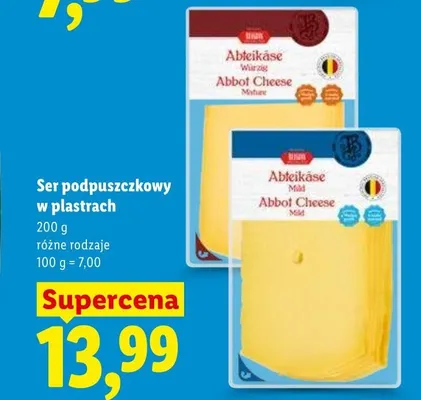 Ser podpuszczkowy w plastrach Abteikäse Mild promocja w Lidl