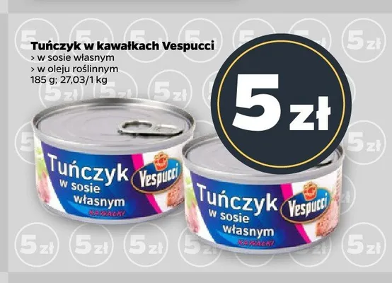 Tuńczyk w kawałkach Vespucci w sosie własnym promocja w Netto