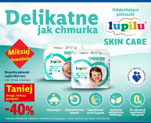 Pieluszki Lupilu Skin Care promocja w Lidl