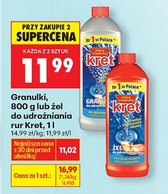 Granulki do udrażniania rur Kret promocja w Biedronka