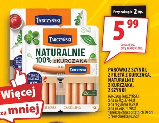Parówki z fileta z kurczaka Tarczyński Naturalnie promocja w Arhelan