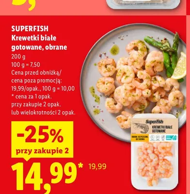 Krewetki białe gotowane obrane SuperFish promocja w Lidl
