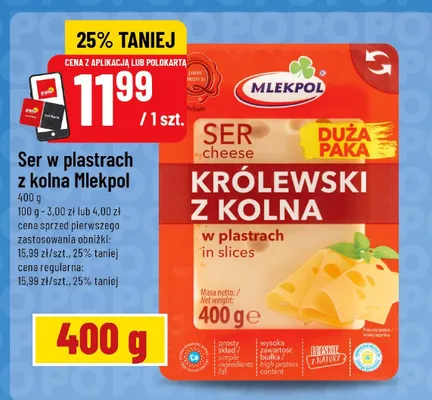 Ser w plastrach Królewski z Kolna Mlekpol promocja w POLOmarket