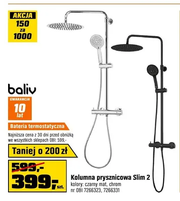 Kolumna prysznicowa baliv Slim 2 chrom promocja w OBI