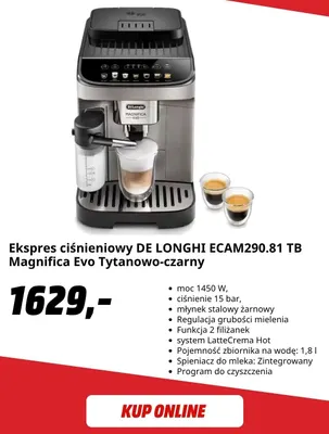 Ekspres ciśnieniowy DeLonghi ECAM290,81 Tb Magnifica Evo tytanowo-czarny promocja w Media Markt