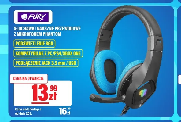 Słuchawki nauszne przewodowe z mikrofonem Fury Phantom promocja w RTV EURO AGD