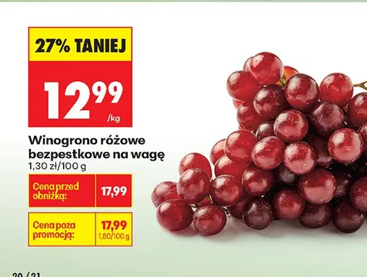 Winogrono różowe bezpestkowe na wagę promocja w Biedronka