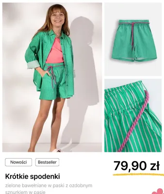 Krótkie spodenki Coccodrillo zielone bawełniane w paski z ozdobnym sznurkiem w pasie promocja w Coccodrillo