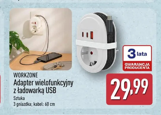 Adapter wielofunkcyjny z ładowarką USB Workzone promocja w Aldi