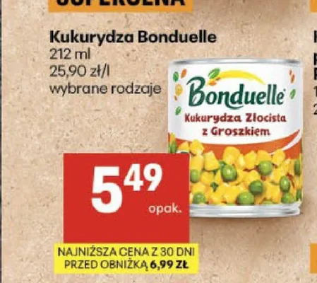 Kukurydza złocista z groszkiem Bonduelle promocja w Delikatesy Centrum