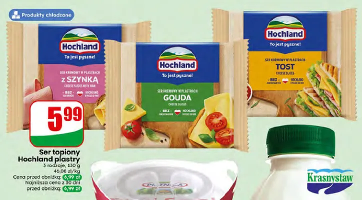 Ser topiony Hochland plastry z szynką promocja w Dino