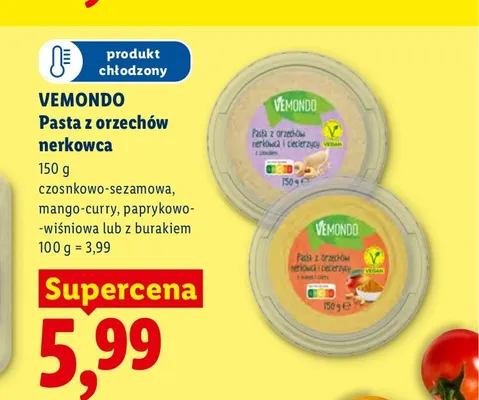 Pasta z orzechów nerkowca Vemondo paprykowo-wiśniowa promocja w Lidl