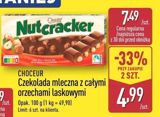 Czekolada mleczna z całymi orzechami laskowymi promocja w Aldi