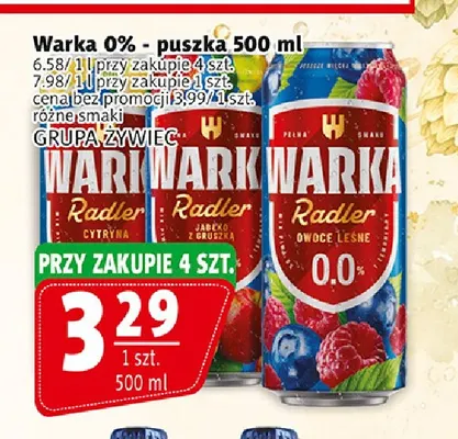 Piwo bezalkoholowe Warka Radler Owoce leśne promocja w Prim Market